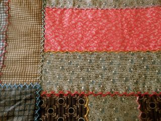 Antique Brick Road Patchwork Calico Cotton Fabric Quilt Top Red Indigo Brown 7