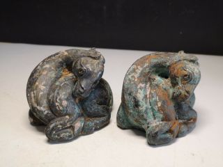 Chinese Bronze Horse Statues Mat&paper Weight Seated Beast Statues