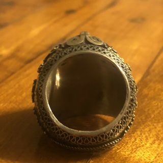 Medieval Style Islamic Ring Turquoise Intaglio Signet Big Seal Stone Silver Tone 3