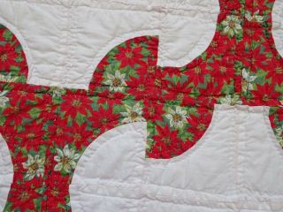 Rich Color Pretty Vintage Christmas Red & White Drunkards Path QUILT 83x60 