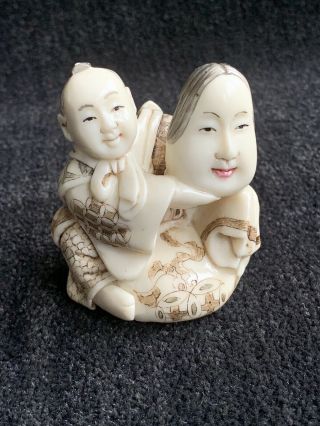 Japanese Kabuki Actor With Mask Hand - Carved Antique Figurine