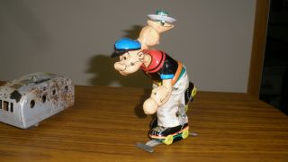 POPEYE ROLLER SKATER TIN LITHO WINDUP TOY LINEMAR JAPAN 1950s KING FEATURES 2