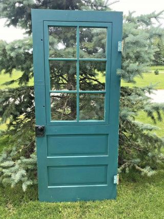 Antique Vintage Exterior Wood Door W/glass Hardware Farmhouse