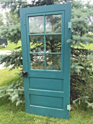 Antique Vintage Exterior Wood Door w/Glass Hardware Farmhouse 2