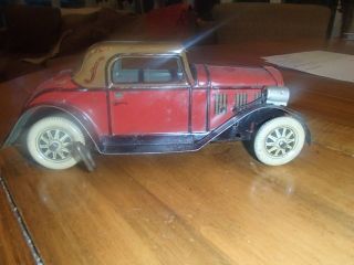 Vintage Marx Tin Litho Coupe Car with Wind Up Toy Vehicle 1930 ' s 9