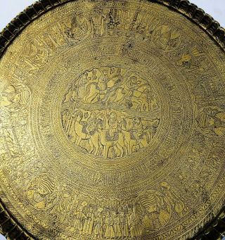 Large Cairoware Islamic Religious Story Brass Tray 19th Century 26.  7 "