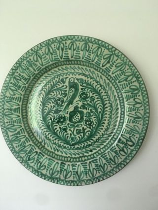 Vtg Mid Century Modern Fajalauza GItalian Spain Green Bird Wall Plate Platter 5