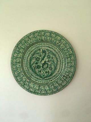 Vtg Mid Century Modern Fajalauza GItalian Spain Green Bird Wall Plate Platter 7