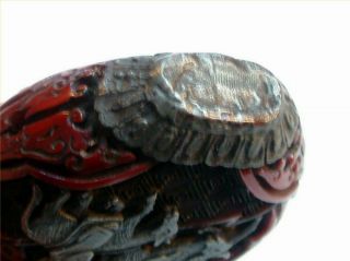 OLD ORIENTAL SNUFF / SCENT BOTTLE CARVED DEEP RED.  PERFECT,  NO CHIPS,  TOP 7