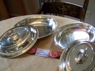 2 LARGE QUEEN ANNE ENGLISH SILVER WARMING ENTREE TRAY DISHES our FineThings4sale 3