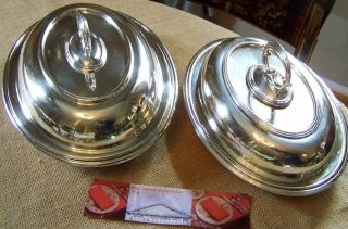 2 LARGE QUEEN ANNE ENGLISH SILVER WARMING ENTREE TRAY DISHES our FineThings4sale 6