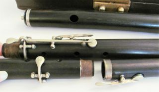 Antique Dark Wood Flute with Case 5 Nickel Keys Unbranded 24 