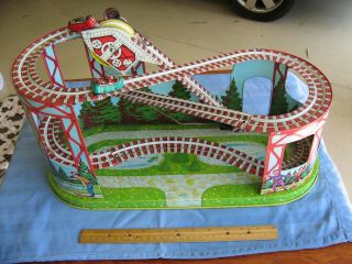 Tin Metal Toy Roller Coaster With Cars By Chein Playthings