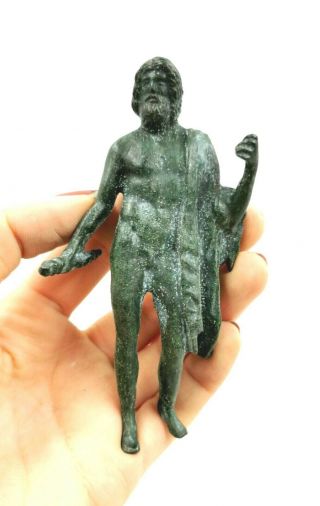 Ancient Roman Ca.  300 Ad Bronze Statue Of God Zeus Holding Thunderbolt - R326