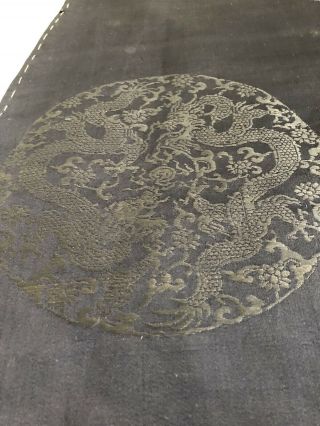 Antique 19th Century Unfinished Chinese Black Silk Damask Dragon Roundel Robe 5