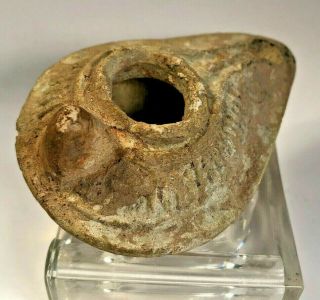 ANCIENT OIL LAMP HOLLY LAND,  MIDDLE EAST ' AS FOUND ' DEBRIS HAND DECORATED OLDER 6