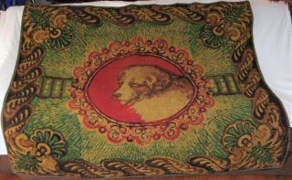 Estate 1800 ' s? RARE Antique Victorian Era? Wool Blend Rug or ? w/ Dog centered & 12