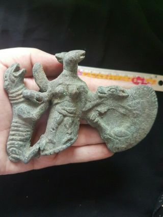 Excavated rare ancient unique old bronze Axe with deer bird and tiger animal ' s 3