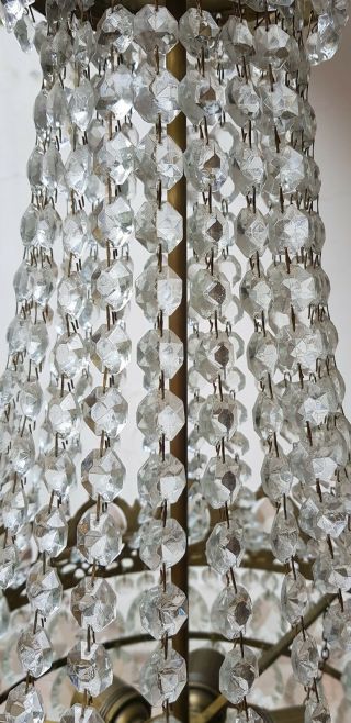 Antique Vintage Brass & RARE Crystals LARGE French Chandelier Lighting Ceiling 5