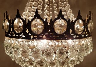 Antique Vintage Brass & RARE Crystals LARGE French Chandelier Lighting Ceiling 8