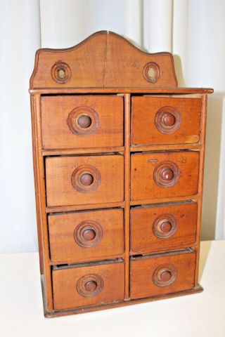 Antique Butler Bros Hanging 8 Drawer Wood Spice Cabinet Box Herb Cabinet