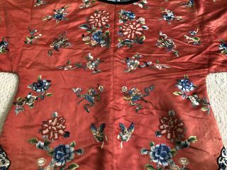 Antique Chinese Embroidered Silk Robe Florals Flowered Vase Sleevebands Qing 10