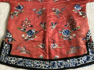 Antique Chinese Embroidered Silk Robe Florals Flowered Vase Sleevebands Qing 11
