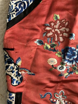 Antique Chinese Embroidered Silk Robe Florals Flowered Vase Sleevebands Qing 12