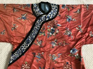 Antique Chinese Embroidered Silk Robe Florals Flowered Vase Sleevebands Qing 5
