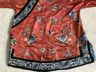 Antique Chinese Embroidered Silk Robe Florals Flowered Vase Sleevebands Qing 7
