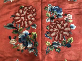 Antique Chinese Embroidered Silk Robe Florals Flowered Vase Sleevebands Qing 9