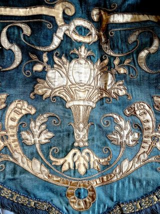 French Antique Silk Velvet Valance Embroidery 19th - Century