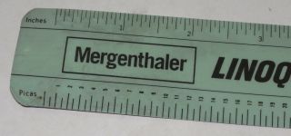 VINTAGE MERGENTHALER LINOQUICK PERFORATOR PLASTIC RULER/SCALE/GAUGE PICA/INCHES 2