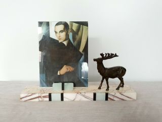 Art Deco Marble Photo Frame Spelter Stag - French 1930s