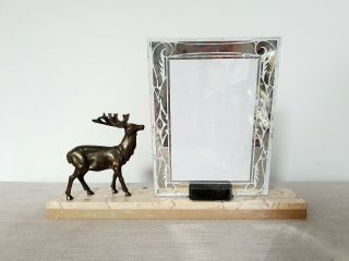 Art Deco Marble Photo Frame Spelter Stag - French 1930s 6