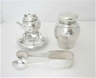 Sterling Tea Ball With Stand,  Tea Caddy And Sugar Tongs,  158 Grams