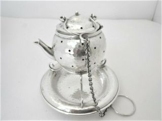 STERLING TEA BALL WITH STAND,  TEA CADDY AND SUGAR TONGS,  158 GRAMS 2