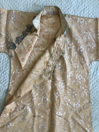 Vintage 1930s Chinese Yellow Floral Silk Damask Cheongsam Qipao Floral Closures 10