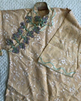 Vintage 1930s Chinese Yellow Floral Silk Damask Cheongsam Qipao Floral Closures 8