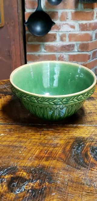 Vintage Stoneware Mixing Bowl,  Crock,  Green,  5 - 1/2 X 9 - 1/2,  Color 10