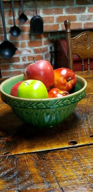 Vintage Stoneware Mixing Bowl,  Crock,  Green,  5 - 1/2 X 9 - 1/2,  Color 3