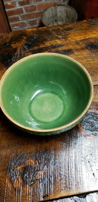 Vintage Stoneware Mixing Bowl,  Crock,  Green,  5 - 1/2 X 9 - 1/2,  Color 8