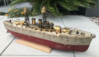 Antique Tin Orkin Craft Fleet U.  S.  S.  York Battleship B2 Toy Boat Ship 2