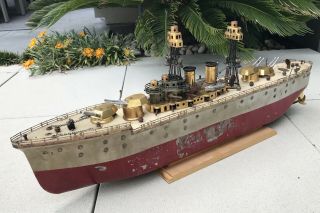 Antique Tin Orkin Craft Fleet U.  S.  S.  York Battleship B2 Toy Boat Ship 3
