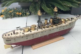 Antique Tin Orkin Craft Fleet U.  S.  S.  York Battleship B2 Toy Boat Ship 4