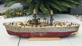 Antique Tin Orkin Craft Fleet U.  S.  S.  York Battleship B2 Toy Boat Ship 5