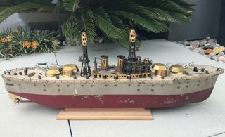 Antique Tin Orkin Craft Fleet U.  S.  S.  York Battleship B2 Toy Boat Ship 6