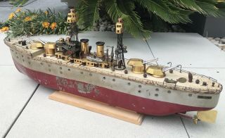 Antique Tin Orkin Craft Fleet U.  S.  S.  York Battleship B2 Toy Boat Ship 7