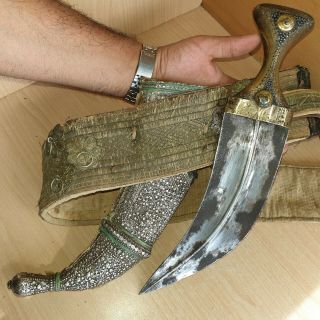 27 Old Islamic Yemeni Jewish Busani Silver Dagger Jambiya Khanjar,  Horn Handle