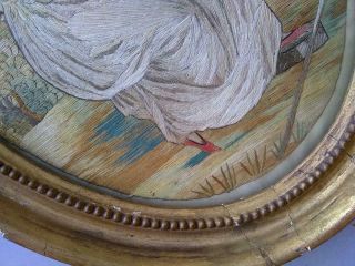 Early 19th C.  Antique Silk Work Embroidery Needlework Shepherdess Sampler 6